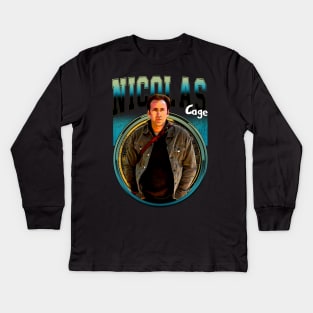 Cage Chronicles Visual Journey Through Nicolas's Iconic Roles Kids Long Sleeve T-Shirt